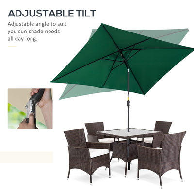 Outsunny 3x2m Patio Parasol Garden Umbrellas Canopy with Aluminum Tilt Crank Rectangular Sun Shade Steel, Green 