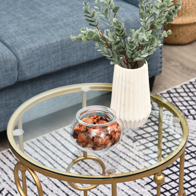 HOMCOM Round Coffee Tables Set of 2, Gold Nesting Side End Tables with Tempered Glass Top, Steel Frame for Living Room, Gold 