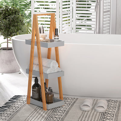kleankin Bathroom Storage Shelves, 3-Tier Slim Shelving Unit, Freestanding Bamboo Shelf Unit, A Frame Space Saver Toilet Rack, Natural 