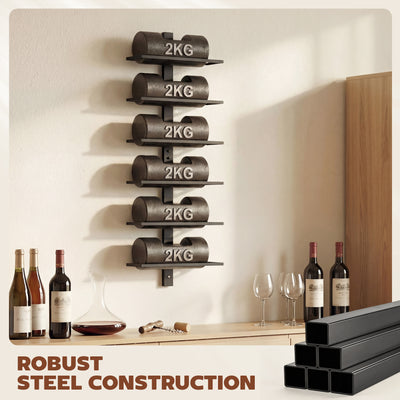 HOMCOM Wall Mounted Wine Rack, 6 Tier Metal Wine Display Rack, Storage Holder for Kitchen, Black 