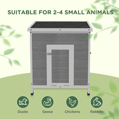 PawHut Wooden Duck House with Ramp, Double Doors, Openable Asphalt Roof, Ventilation Holes, Removable Base, Light Grey