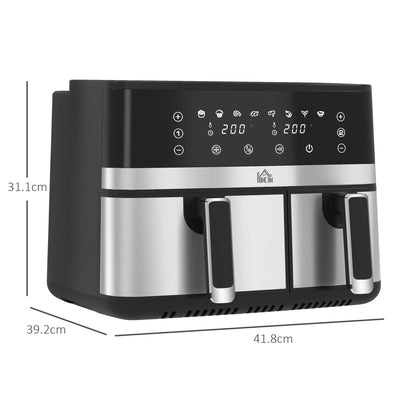 HOMCOM 8.5L Dual Basket Air Fryer, with Sync and Multi-Menu Cooking 