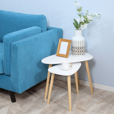 HOMCOM Nesting Coffee Table, Set of 2 Side Tables, Stacking End Tables with Solid Wood Legs, for Living Room Bedroom, White 