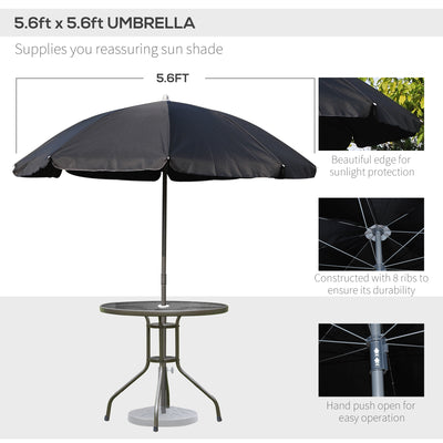 Outsunny 6 Piece Garden Dining Set with Umbrella, Patio Sets with Parasol with 4 Folding Dining Chairs & Round Tempered Glass Table, Black 