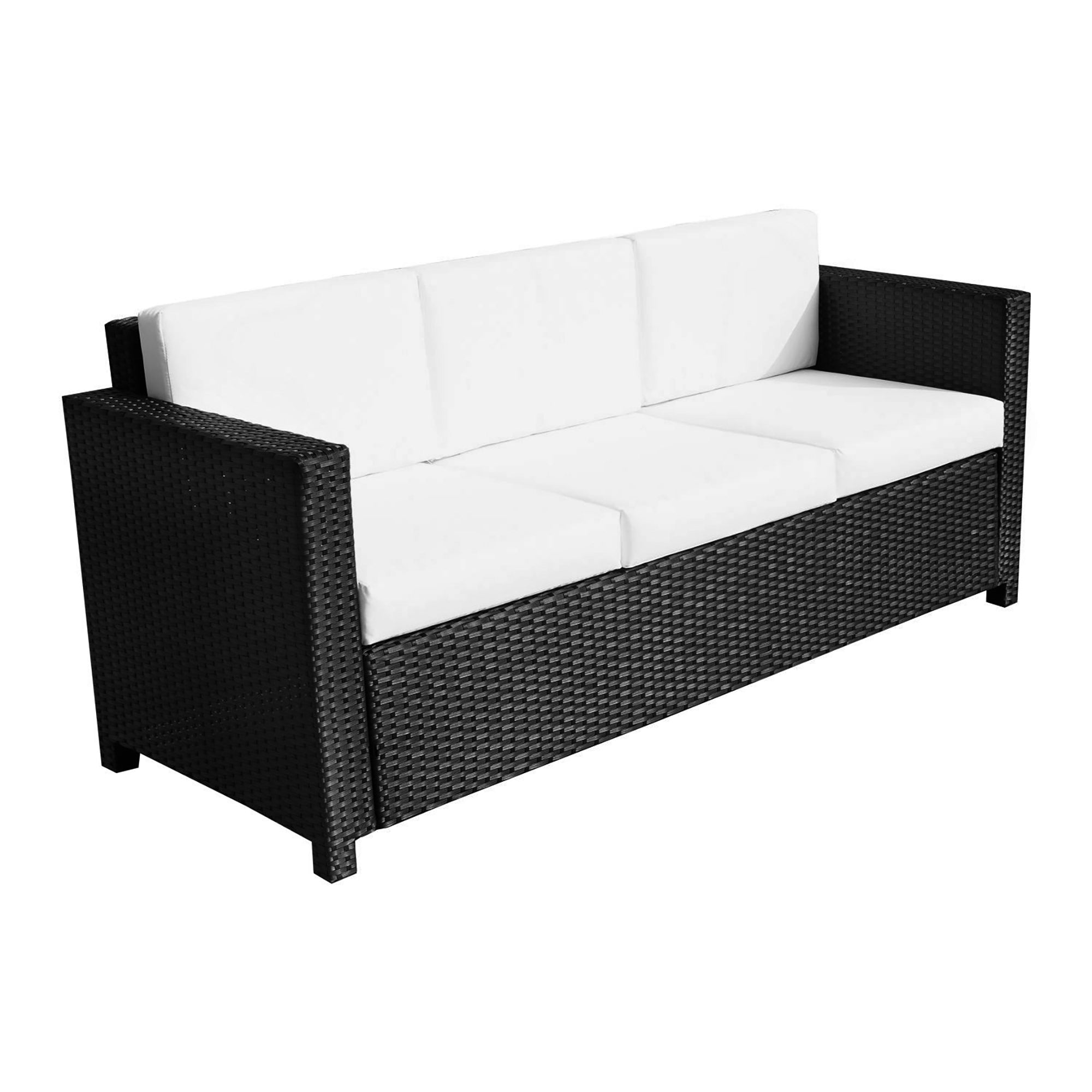 Outsunny 3 Seater Rattan Sofa All-Weather Wicker Weave Metal Frame Chair with Fire Resistant Cushion-Black 