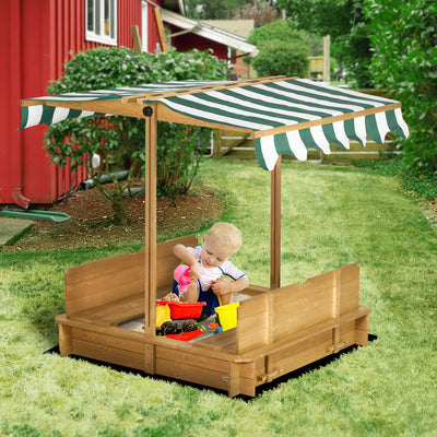 Outsunny Wooden Sandpit with Adjustable Canopy Light Brown 