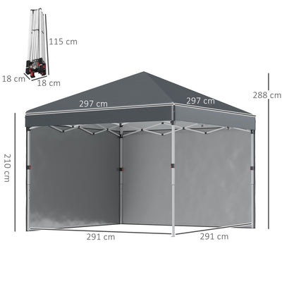 Outsunny 3 x 3 (M) Pop Up Gazebo, UPF 30+ with 2 Sidewalls, Leg Weight Bags and Wheeled Bag, Height Adjustable Party Tent Event Shelter for Garden, Patio, Dark Grey 