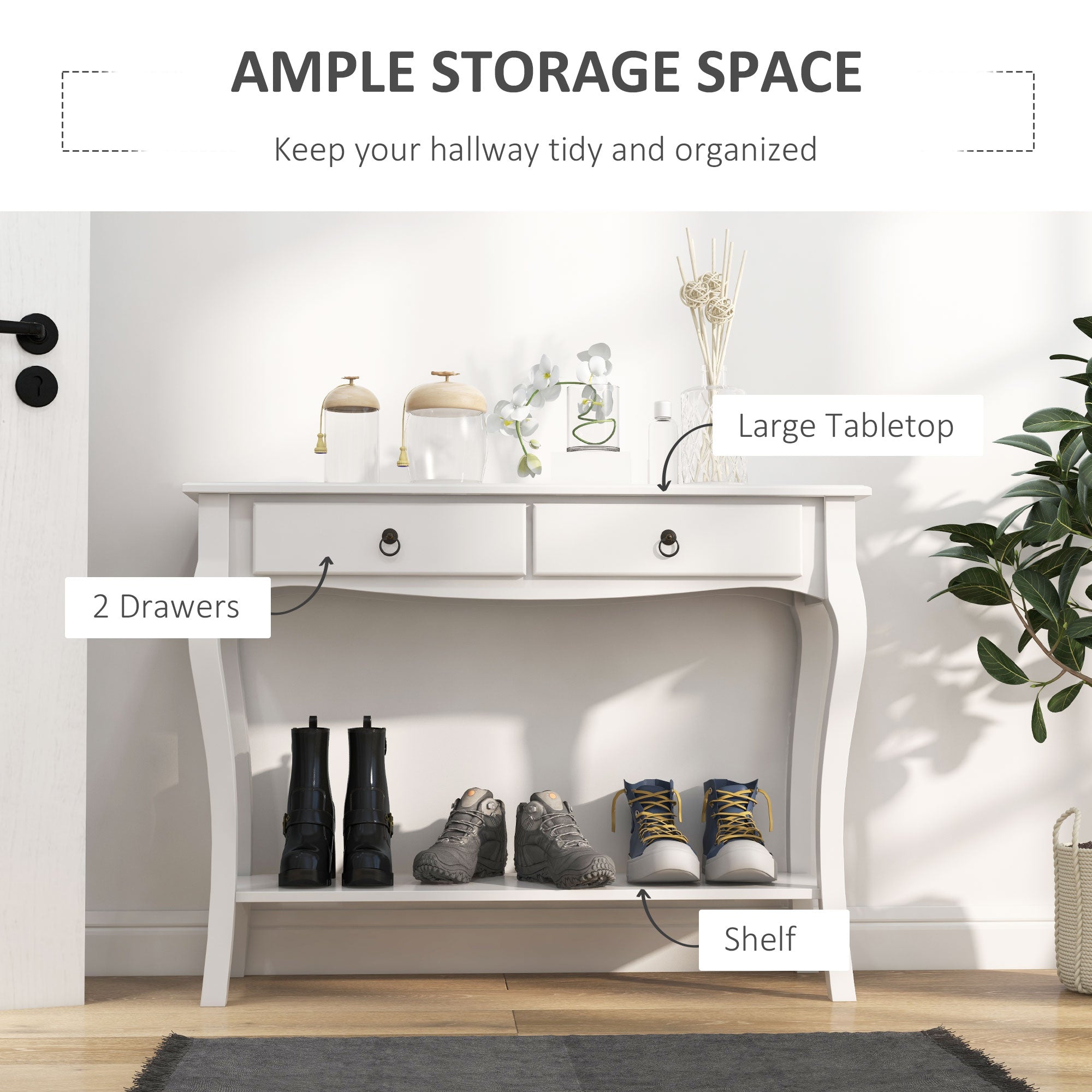 HOMCOM Console Table Modern Sofa Side Desk with Storage Shelves Drawers for Living Room Entryway Bedroom Ivory White 