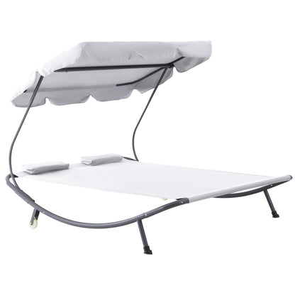 Outsunny Double Hammock Sun Lounger Bed with Canopy Shelter, Wheels & 2 Pillows, White 