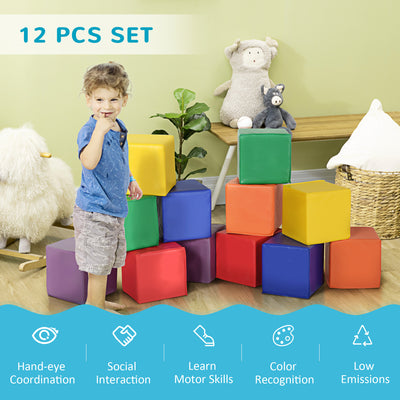 HOMCOM 12 Piece Soft Play Foam Blocks Toy Building Stacking Compliant Learning Toys for Toddler Baby Kids Preschool 