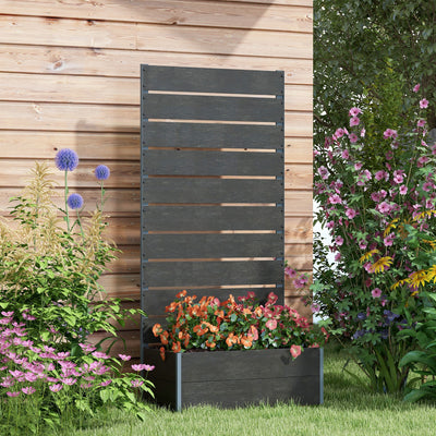 Outsunny 34 x 69.5cm Garden Planter Box, with Back Trellis, Black 