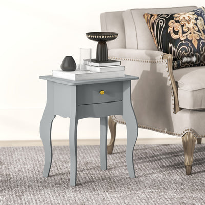 HOMCOM French Style Side Table with Drawer - Grey 