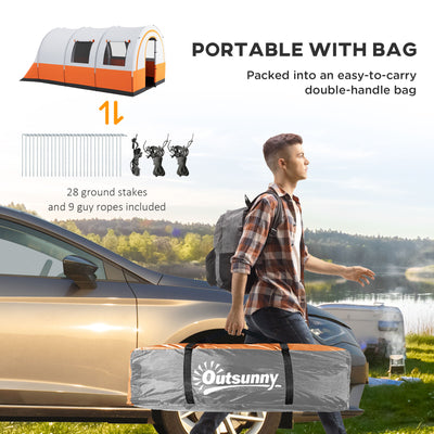 Outsunny 3000mm Waterproof Camping Tent, 5-6 Man Family Tent with Living and Bedroom, Carry Bag Included, Cream and Orange 