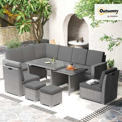 Outsunny Seven-Piece Rattan Garden Sofa Set, with Expanding Table - Light Grey 