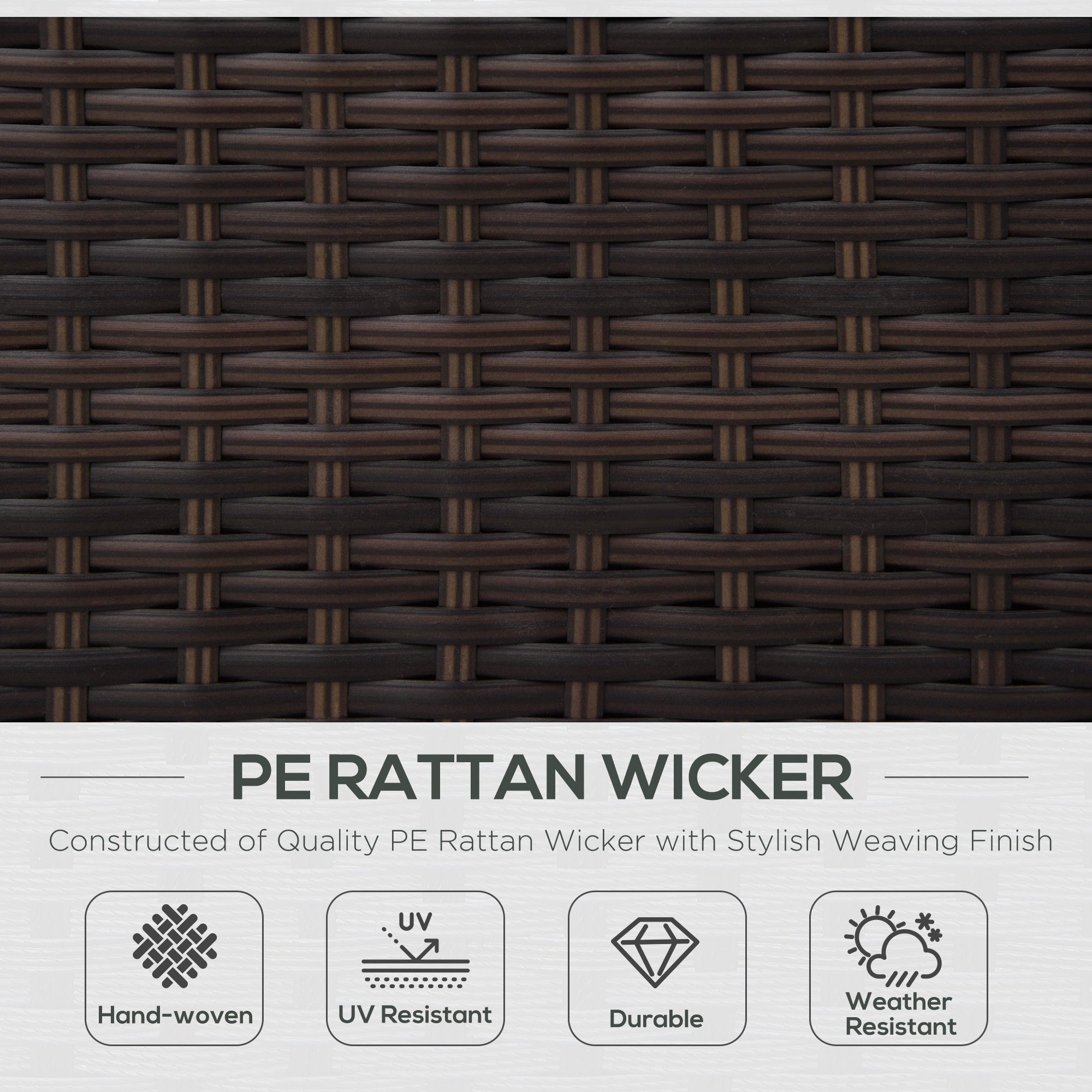 Outsunny Single Seater Rattan Chair, PE Wicker Garden Armchair with 10 cm Thickened Cushion, All-Weather Rattan Garden Chair with Armrests, Brown 