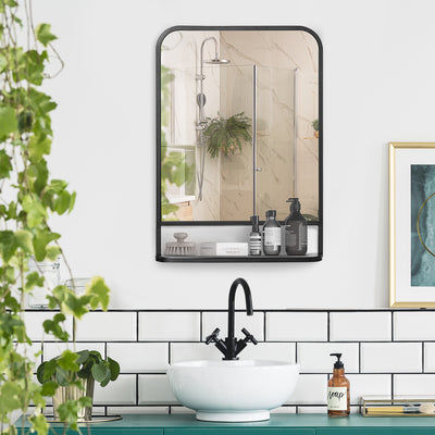 HOMCOM Modern Square Wall Mirror with Storage Shelf, 70 x 50 cm Mirrors for Living Room, Bedroom, Black 