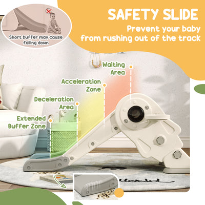 AIYAPLAY 3-in-1 Kids Slide with Basketball Hoop, Climber, Anti-Slip Steps for Toddlers, Ages 2-5 Years, Cream White 