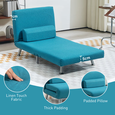 HOMCOM Single Linen-Feel Sleeper Chair - Dark Blue 