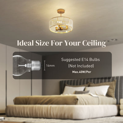 HOMCOM Crystal Ceiling Light Fixture, Semi Flush Mount Modern Crystal Chandelier Ceiling Light for Living Room, Bedroom, Hallway,  Dining Room, E14 Base 3-Lights, Gold Tone 
