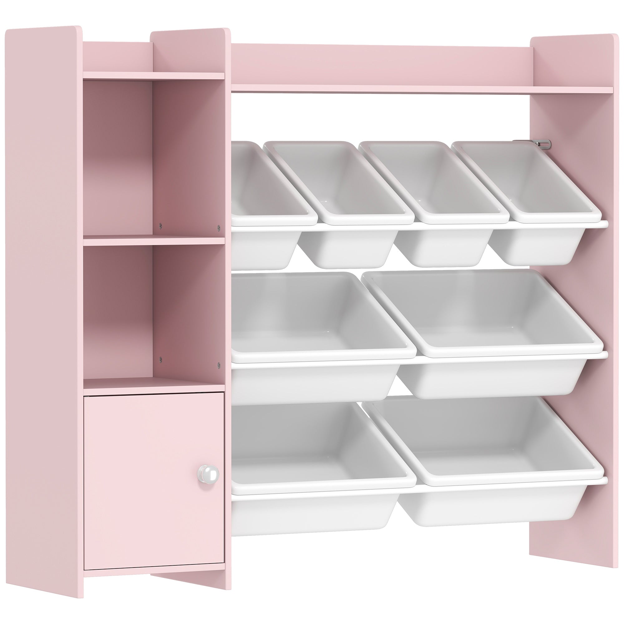 AIYAPLAY Toy Storage Unit with 8 Removable Bins, Storage Shelves, Cabinet, Pink 