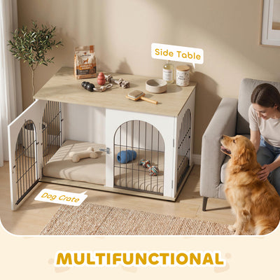 PawHut Dog Crate Furniture, Indoor Dog Cage with Double Doors for Large Breeds, Pet Kennel End Side Table