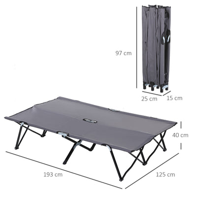 Outsunny Double Camping Cot Bed, with Bag - Grey 