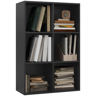 HOMCOM Six-Cube Bookcase - Black Wood Effect 
