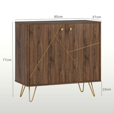 HOMCOM Sideboard Storage Cabinet with Golden Lines, Modern Luxury Living Room Cabinet with Adjustable Shelf, Steel Harpin Legs, Brown 