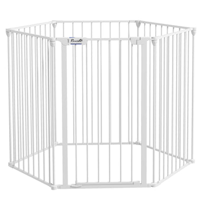 PawHut 6 Panels Foldable Dog Playpen, Puppy Pen Crate with Door - White 