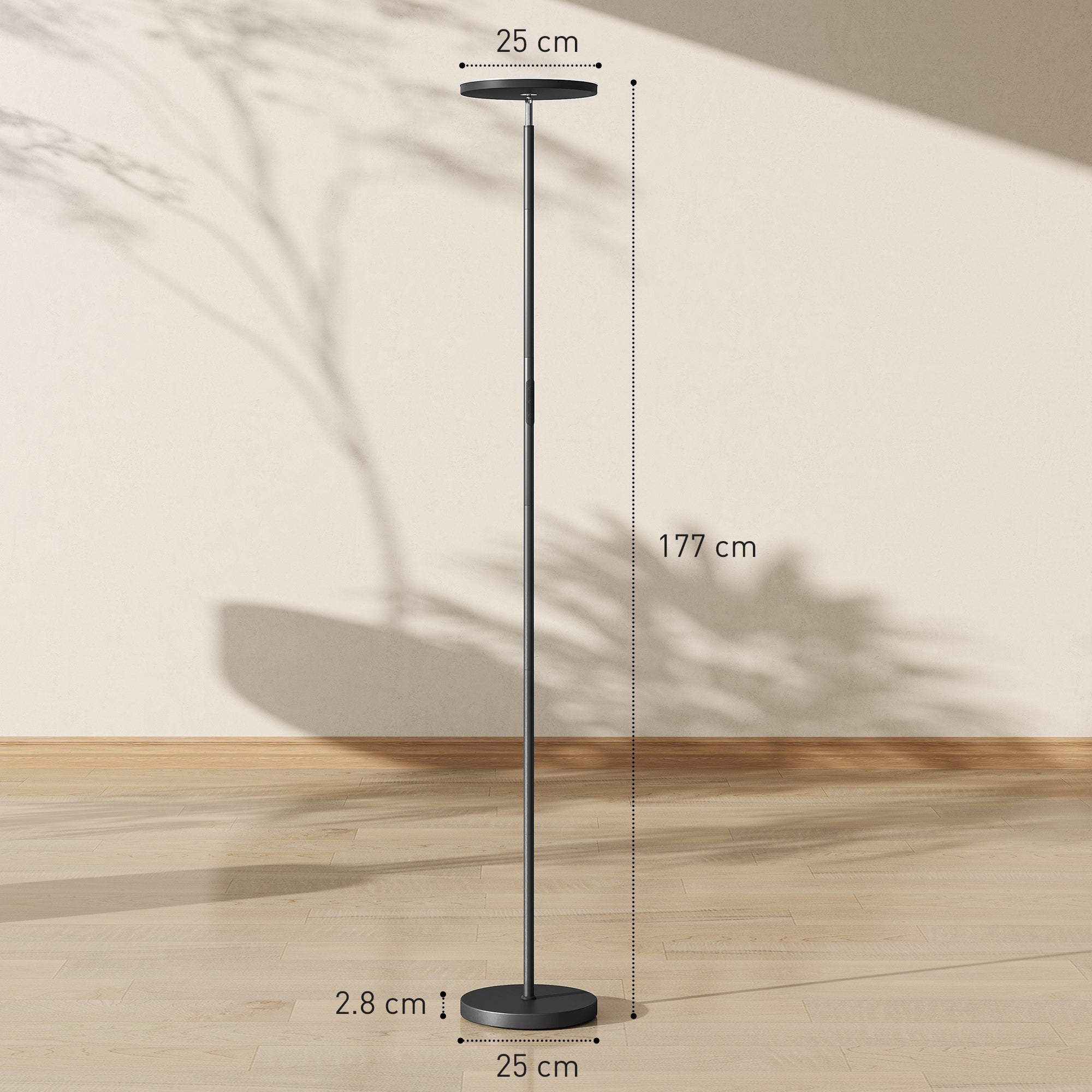 HOMCOM RGB Uplighter Floor Lamp, Tall Dimmable Standing Lamp with Remote & Touch Control, 350° Rotatable Head for Living Room Bedroom, 2700K-6000K Colour Temperatures, Black 