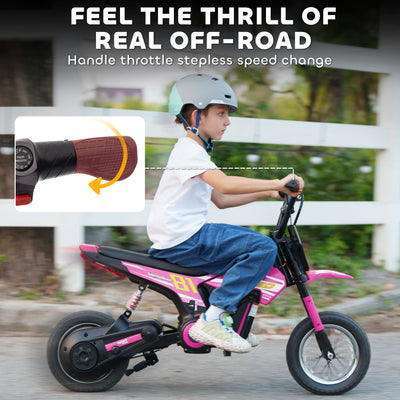 AIYAPLAY Kids Electric Motorbike, 24V Ride On Motorcycle with 3 Speeds and Rear Suspension, Dirt Bike for 8-12 Years Old, Pink 