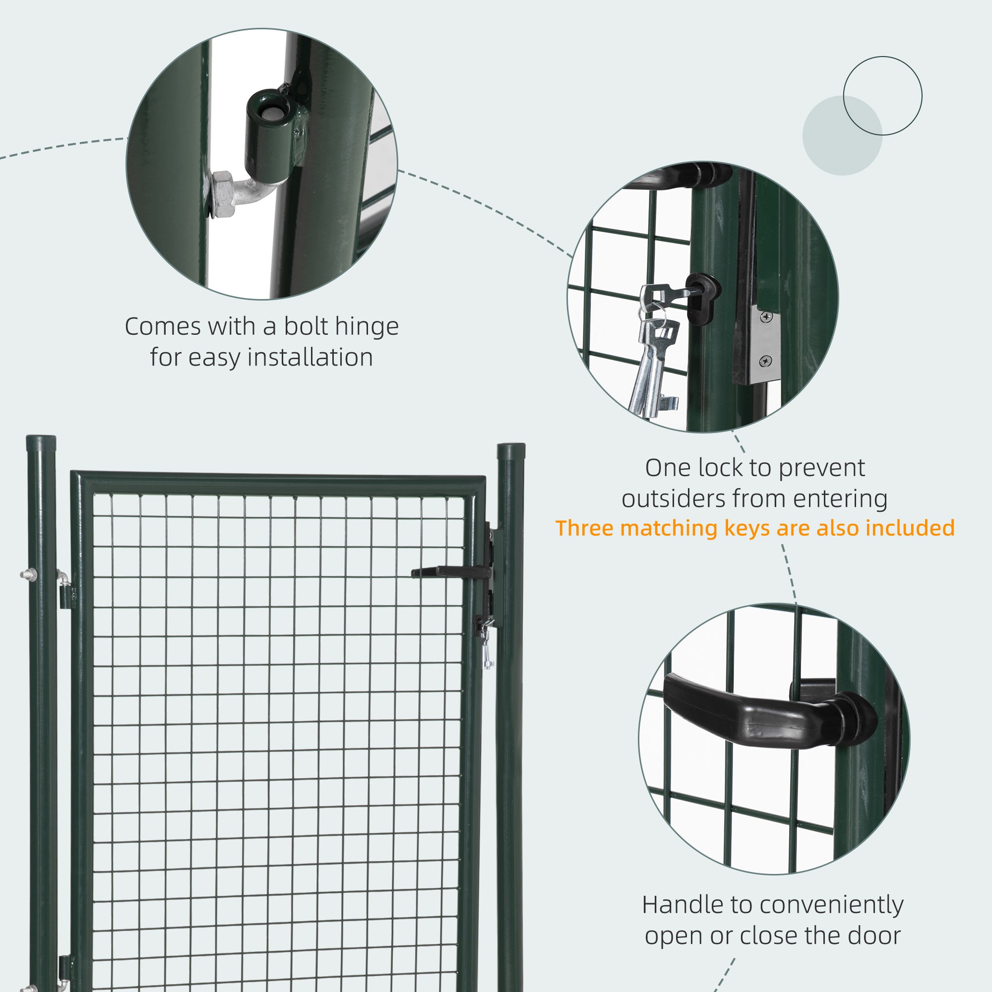 HOMCOM Green Steel Garden Gate with Lock and 3 Keys 97 x 150cm, Green 
