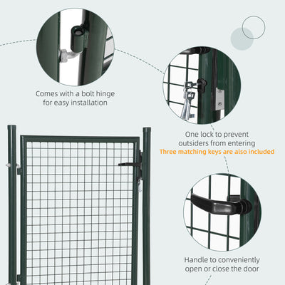 HOMCOM Green Steel Garden Gate with Lock and 3 Keys 97 x 150cm, Green 
