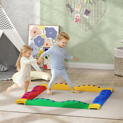 AIYAPLAY 12-Piece Kids Balance Beam Stepping Stones, with Non-Slip Foot Pads, Multicoloured 
