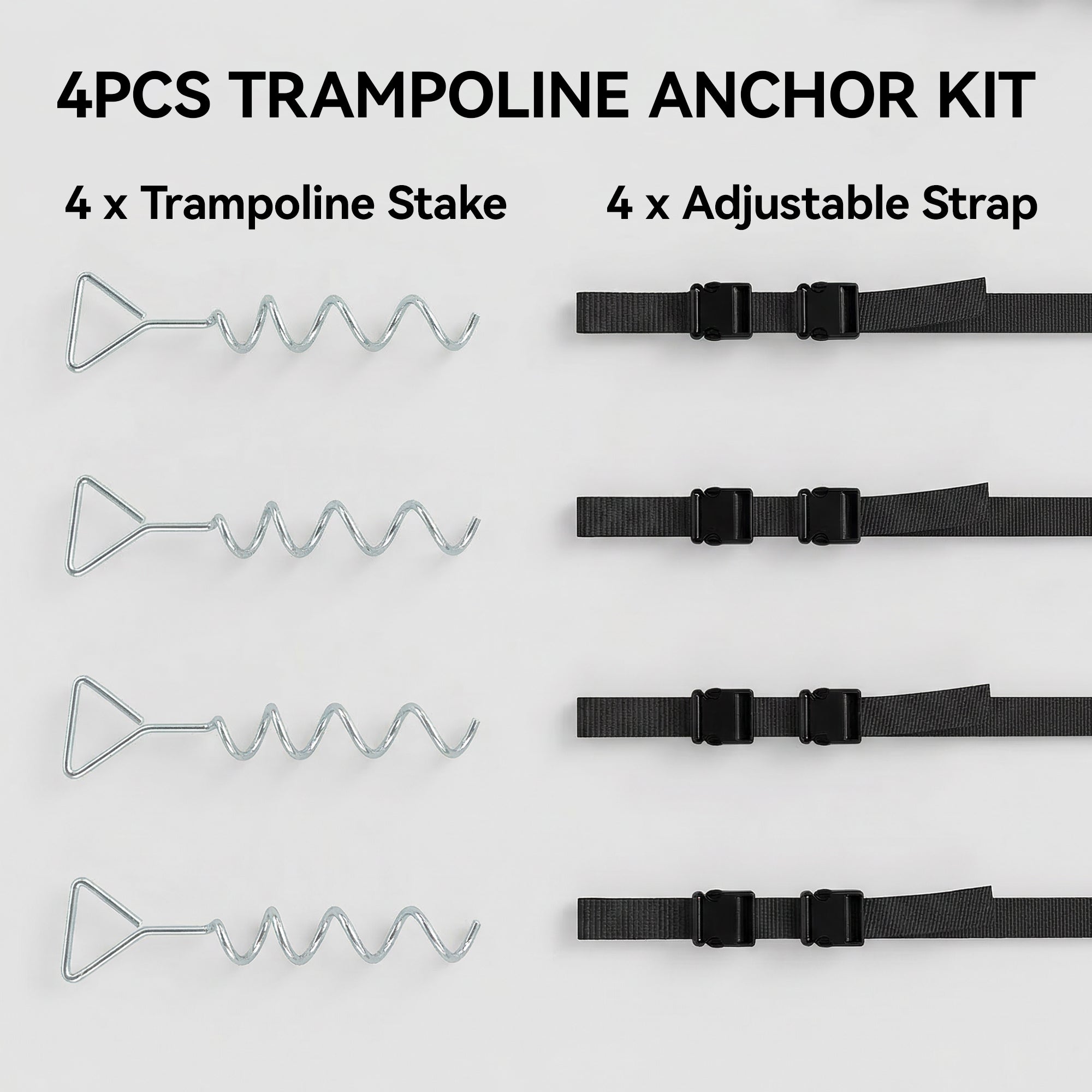 SPORTNOW 4Pcs Trampoline Anchor Kit, 32 cm Galvanised Trampoline Stakes, Spiral Ground Anchors with Triangle Head, Straps 