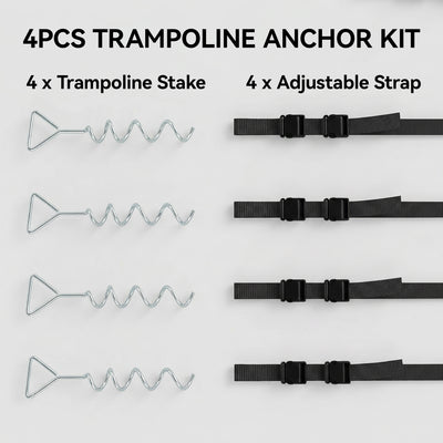 SPORTNOW 4Pcs Trampoline Anchor Kit, 32 cm Galvanised Trampoline Stakes, Spiral Ground Anchors with Triangle Head, Straps 