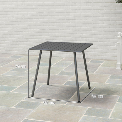 Outsunny Square Garden Table with Slat Top, Steel Frame, Outdoor Table for 4 Person, 80 x 80 x 74 cm, Grey 