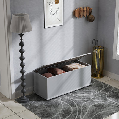 HOMCOM 113L Storage Chest, Storage Box with Flip-Top Lid and 2 Safety Hinges, Storage Trunk for Living Room, Entryway, 100 x 40 x 40 cm, Grey 