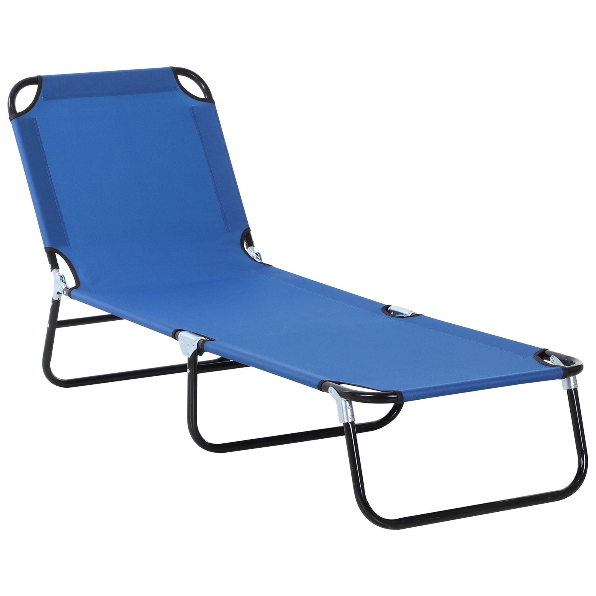 Outsunny Foldable Sun Lounger with 5-Position Adjustable Backrest, Outdoor Portable Recliner Chaise Lounge Chair with Breathable Mesh Fabric, Blue 