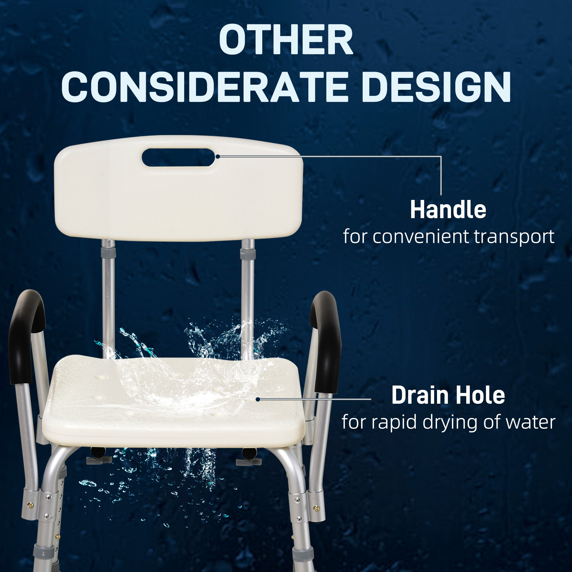 HOMCOM Adjustable Shower Chair, Shower Seat, Portable Medical Stool with Adjustable Back and Armrest for Mobility 