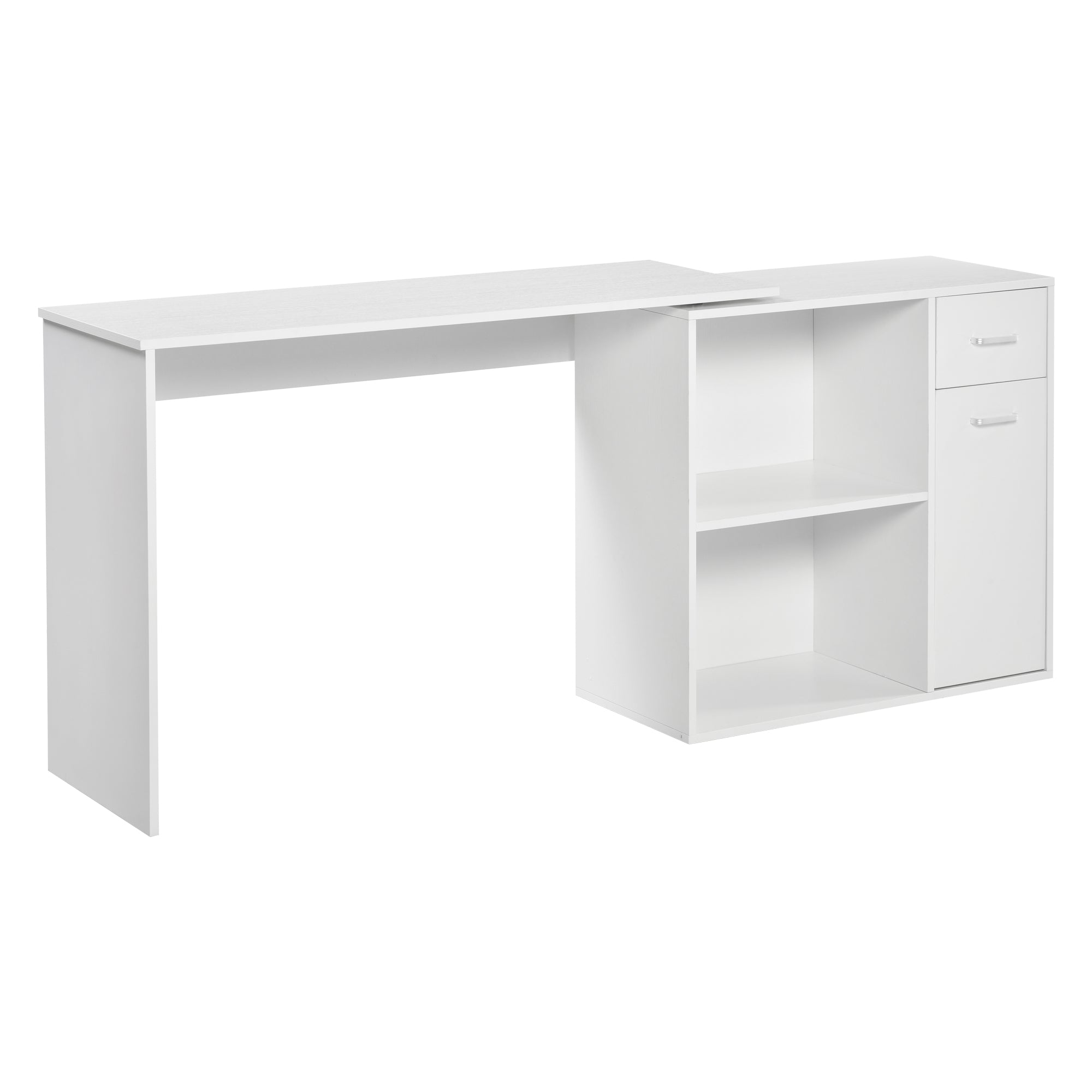 HOMCOM L-Shaped Desk, Corner Computer Desk, Adjustable Study Table with Storage Shelf, Drawer and Cabinet, Workstation for Home Office, White Wood Grain 