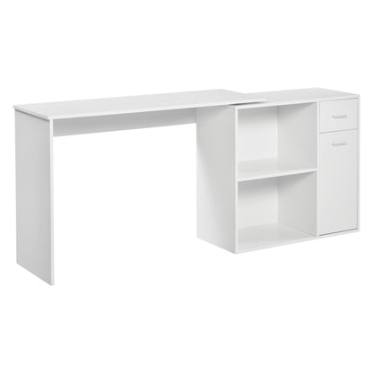 HOMCOM L-Shaped Desk, Corner Computer Desk, Adjustable Study Table with Storage Shelf, Drawer and Cabinet, Workstation for Home Office, White Wood Grain 
