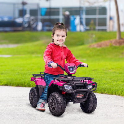 HOMCOM 12V Kids Quad Bike with Forward, Reverse Functions, Ride-On ATV w/ Music, LED, Headlights, for Ages 3-5 Years - Pink 