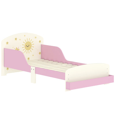 AIYAPLAY Toddler Bed with Storage, Guardrails, Sun Design, for Ages 3-8 Years, Fits 140 x 70cm Mattress, 