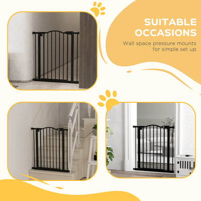 PawHut Metal 74-80cm Adjustable Pet Gate Safety Barrier w/ Auto-Close Door Black 
