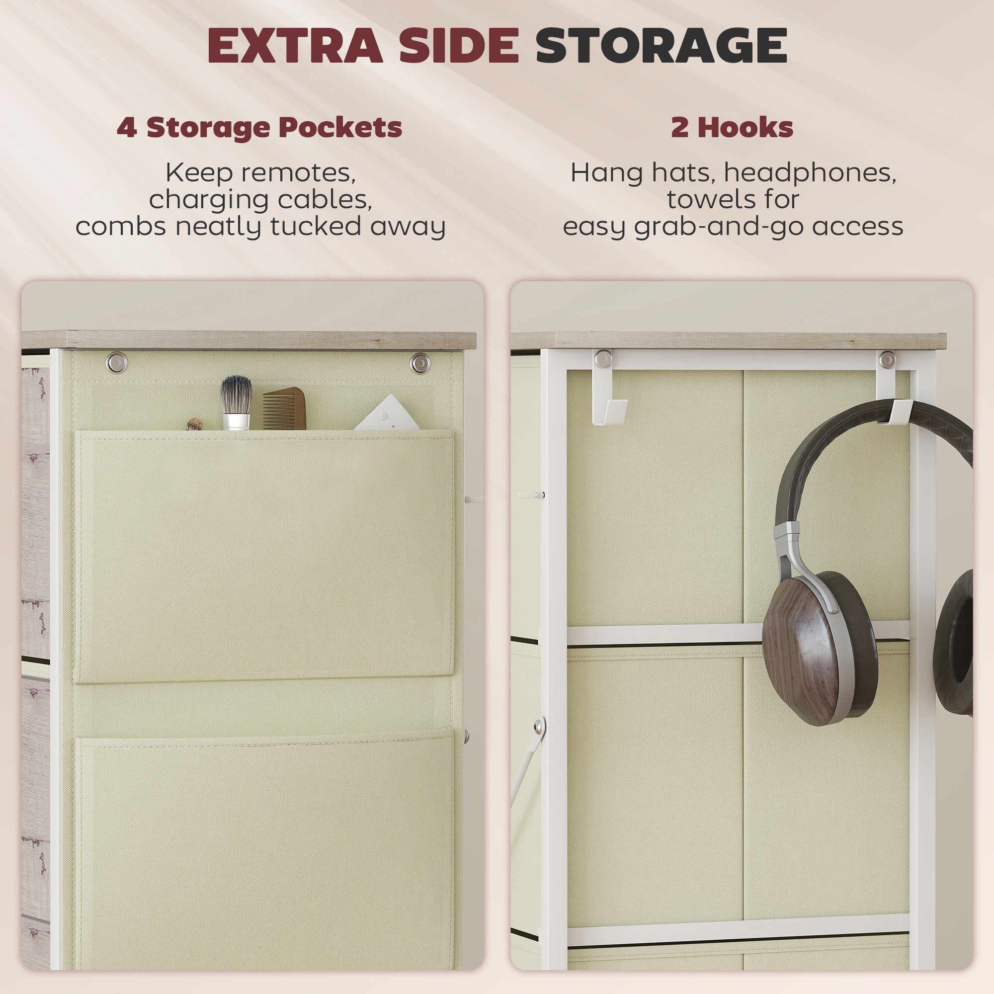 HOMCOM Chest of Four Fabric Drawers - Natural Wood Finish