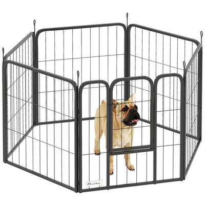 PawHut 6 Panels Heavy Duty Dog Playpen with Secure Door, for Indoor Outdoor, for Garden, Camping, 60cm High 