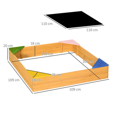 Outsunny Kids Wooden Sand Pit, Children Sandbox, with Four Seats, Non-Woven Fabric, for Gardens, Playgrounds 