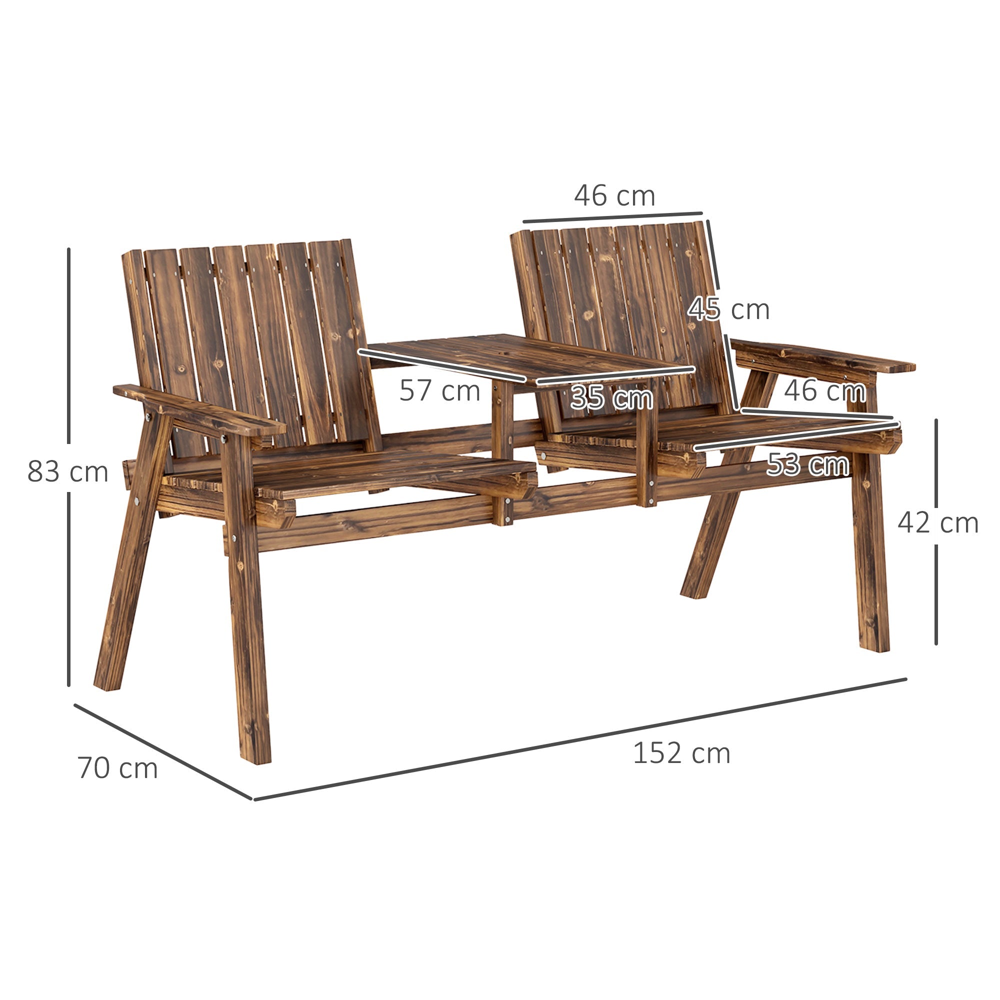 Outsunny 2-Seater Garden Bench with Table & Parasol Hole, Antique Loveseat for Porch, Patio, Carbonised Finish 