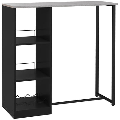 HOMCOM Breakfast Bar Table, Bar Table with 3-Tier Storage Shelf and Wine Rack, 105W x 40D x 105H cm, Black